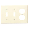 Leviton 3-Gang Plastic 2-Toggle/Duplex Outlet Wall Plate, Ivory