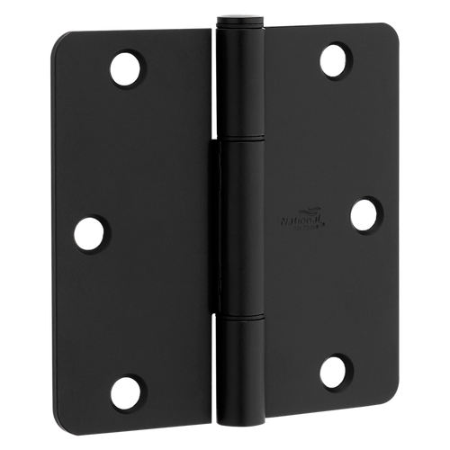 National Hardware Squeak Guard Door Hinges 1/4 In. Radius Round Corners 3.5, Matte Black